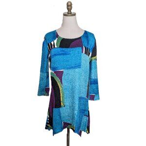 Berek Vibrant Multicolor Geometric Crush Tunic Top Size PXS Asymmetrical Hem
